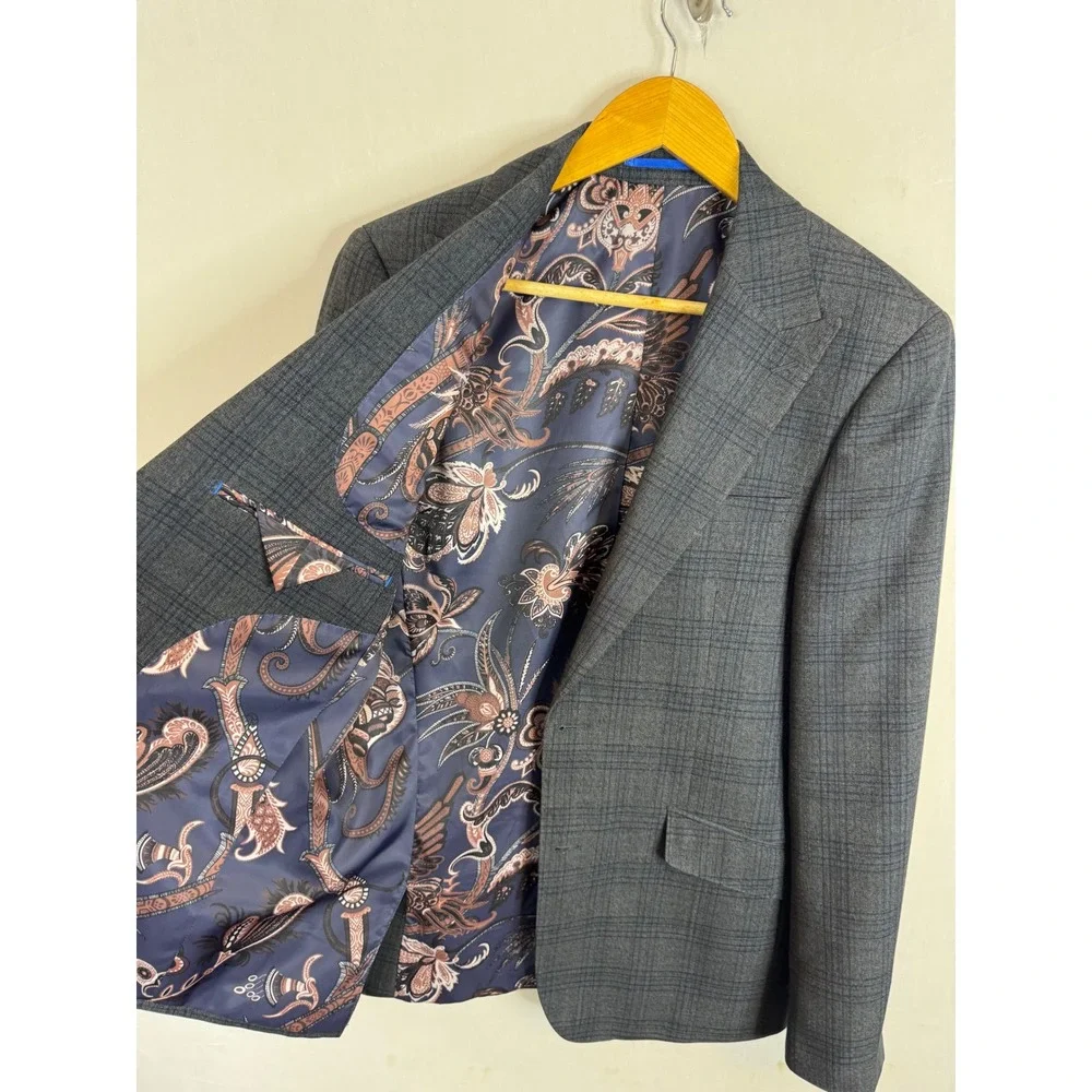 Sondergaard Copenhagen Mens Grey‎ Plaid Slim Fit Blazer Jacket 38R SSJF075